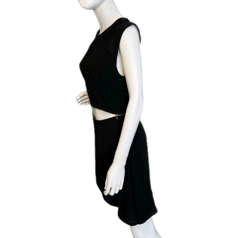 Sandro Paris Black Mini Length Dress Sz 4 Cutout Zip Waist Old Money Luxury LBD - Picture 10 of 13